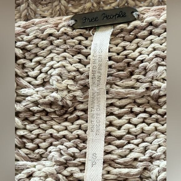 Free People Cable Knit Chunky Tan Sweater Scoop Neck Cotton Blend Size Small - Picture 8 of 9